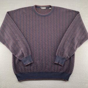 Preswick & Moore Sweater Mens XL Blue Geometric Waffle Knit Pullover Made Italy